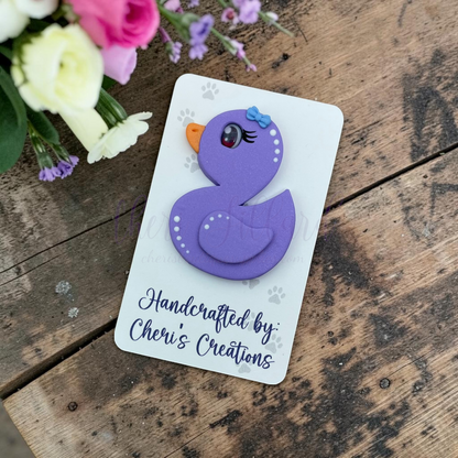 Purple Duck Bow Center – Handmade Polymer Clay Embellishment