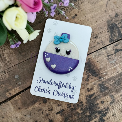Purple Fishing Bobber Bow Center – Handmade Polymer Clay Embellishment