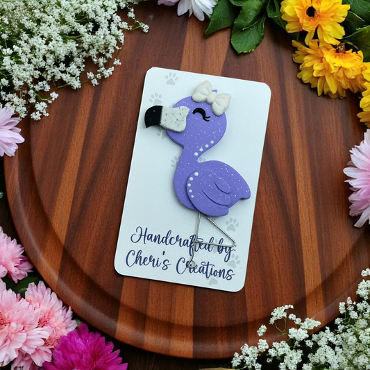 Elegant Purple Flamingo – Handmade Polymer Clay Embellishment for Bow Making, Crafts & DIY Projects