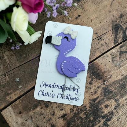 Purple Flamingo Bow Center – Handmade Polymer Clay Embellishment
