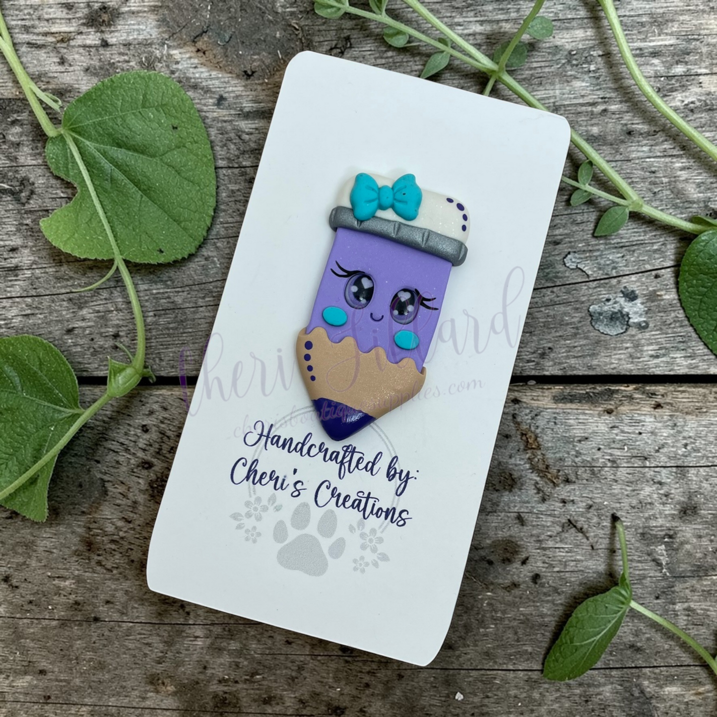 Purple Colored Pencil Bow Center – Handmade Polymer Clay Embellishment