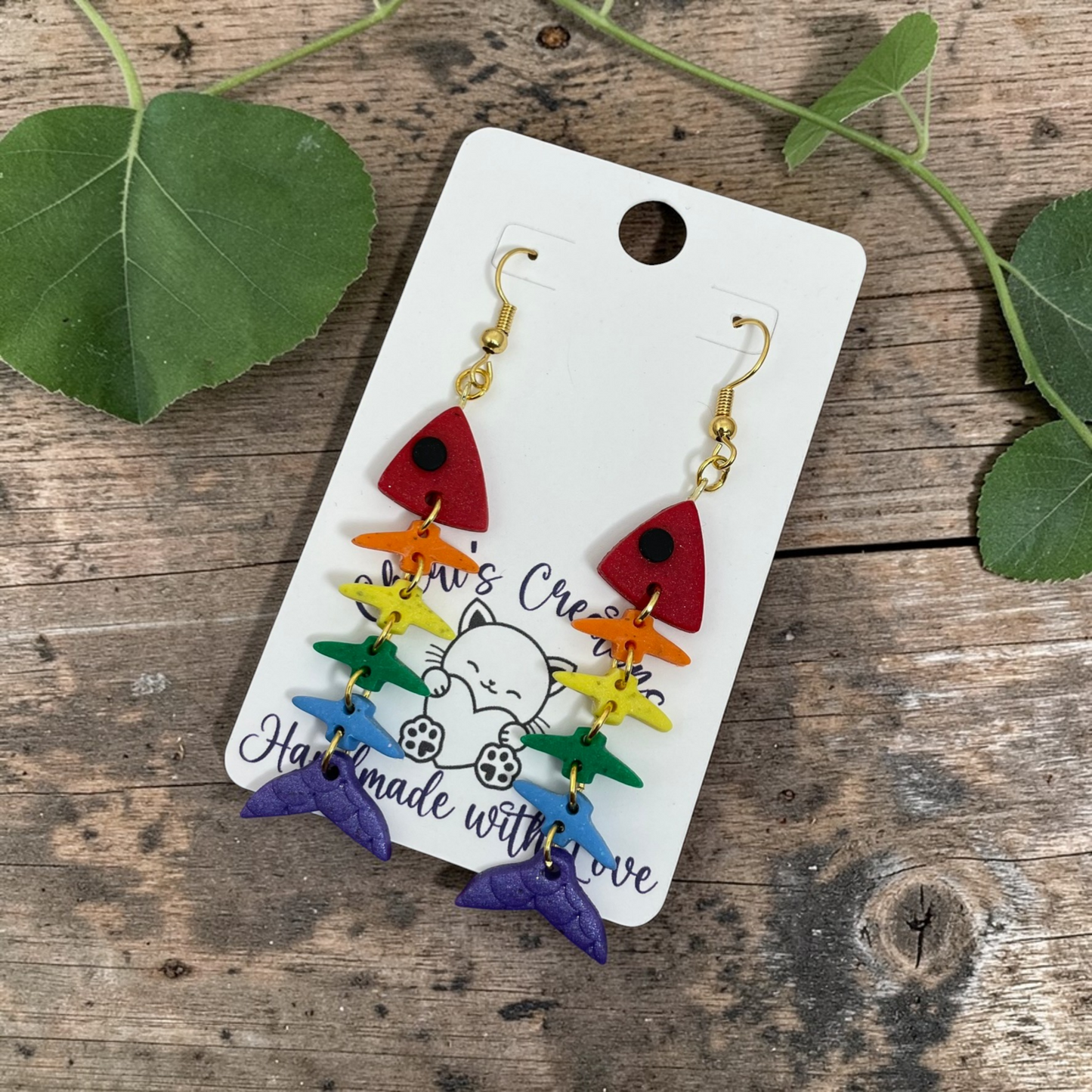 Rainbow Fish Dangles - Handmade Polymer Clay Earrings