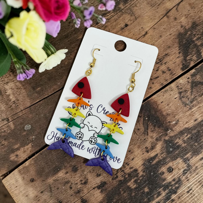 Rainbow Fish Earrings - Handmade Polymer Clay Dangle Earrings