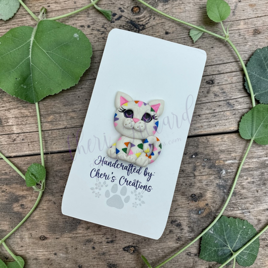 Rainbow Kitty Bow Center – Handmade Polymer Clay Embellishment