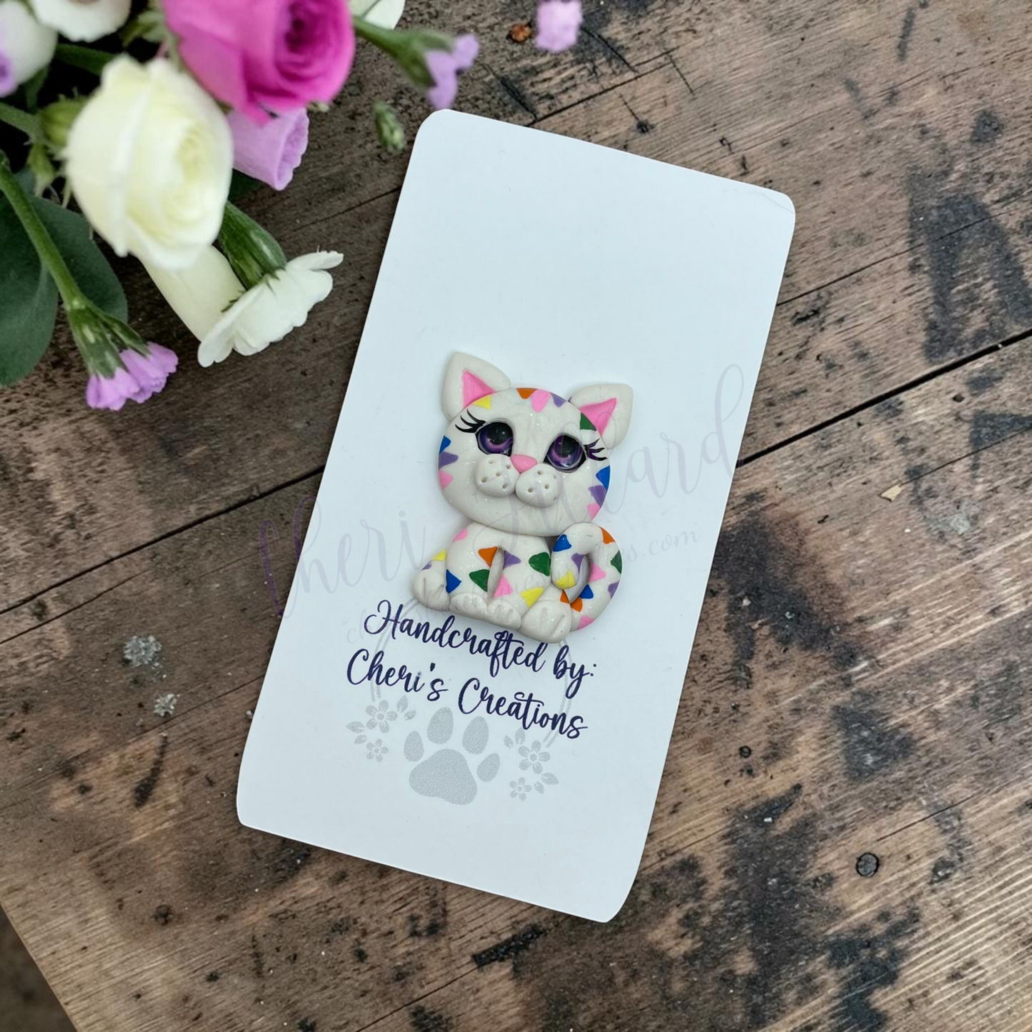 Rainbow Tiger Bow Center – Handmade Polymer Clay Embellishment