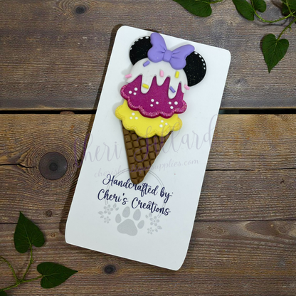 Raspberry Lemonade Ice Cream Bow Center – Handmade Polymer Clay Embellishment