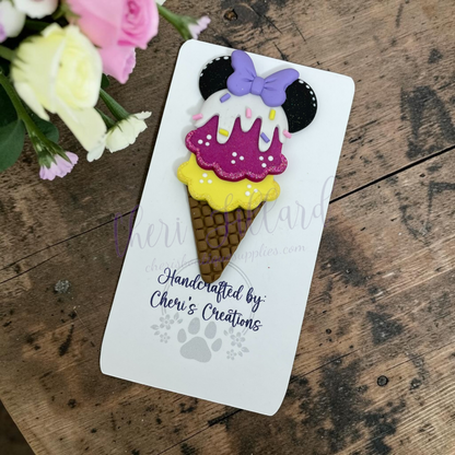 Raspberry Ice Cream Cone Bow Center – Handmade Polymer Clay Embellishment