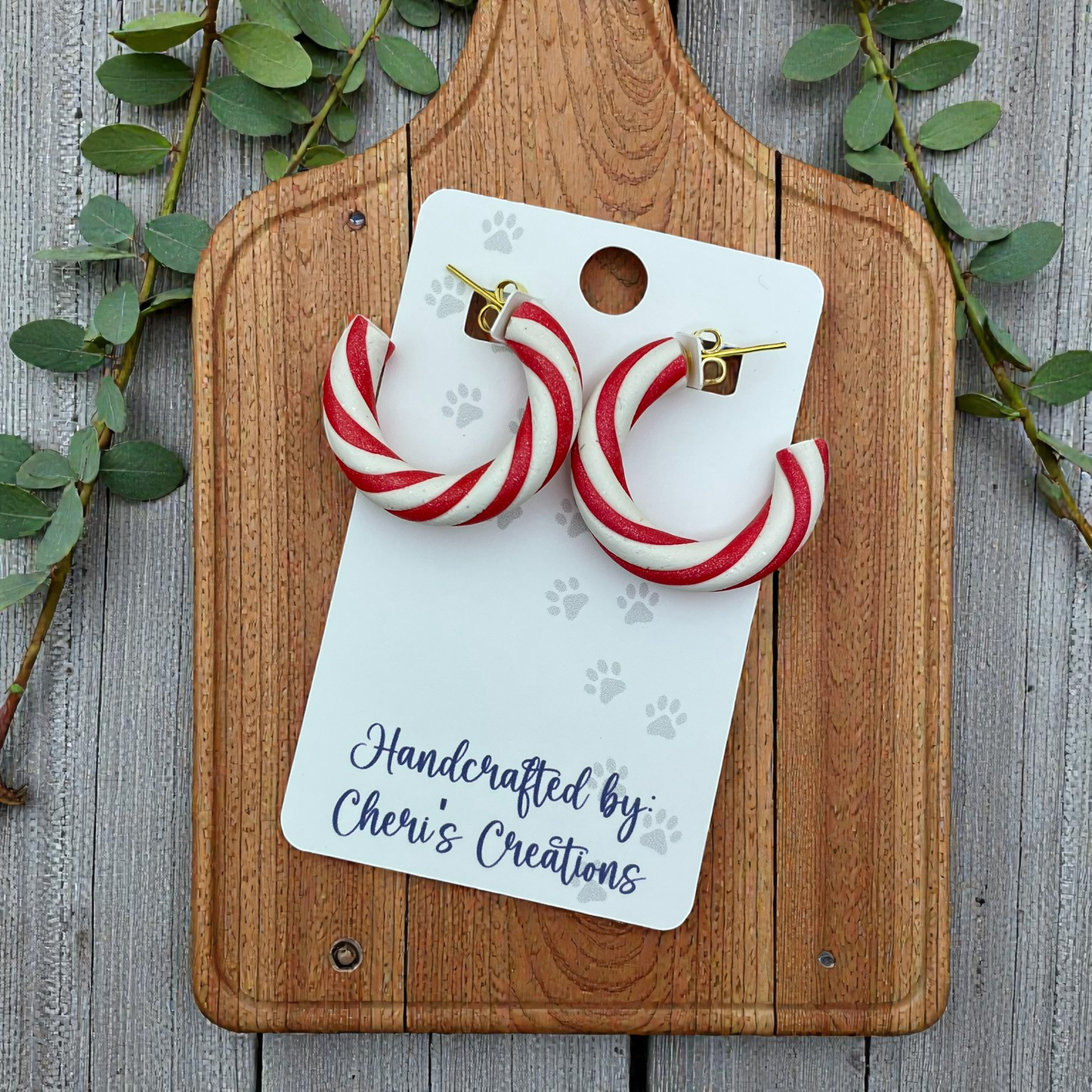 Red Candy Cane Hoop Earrings – Handmade Polymer Clay Earrings
