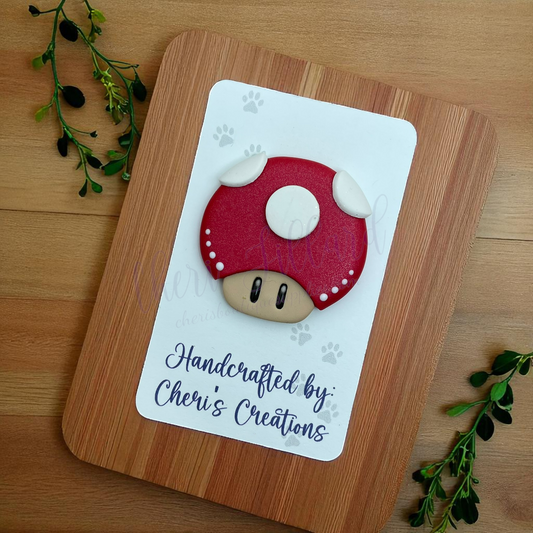 Red Cap Mushroom Bow Center – Handmade Polymer Clay Embellishment