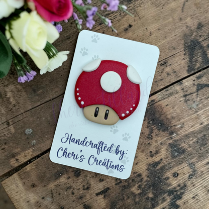 Red Cap Mushroom Bow Center – Handmade Polymer Clay Embellishment