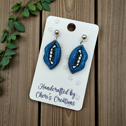 Blue Vampire Lips Dangle Earrings – Handmade Polymer Clay Earrings