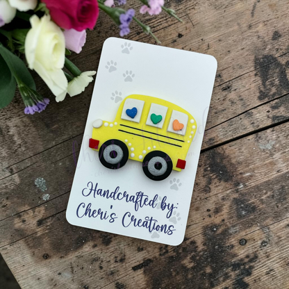 School Bus Bow Center – Handmade Polymer Clay Embellishment