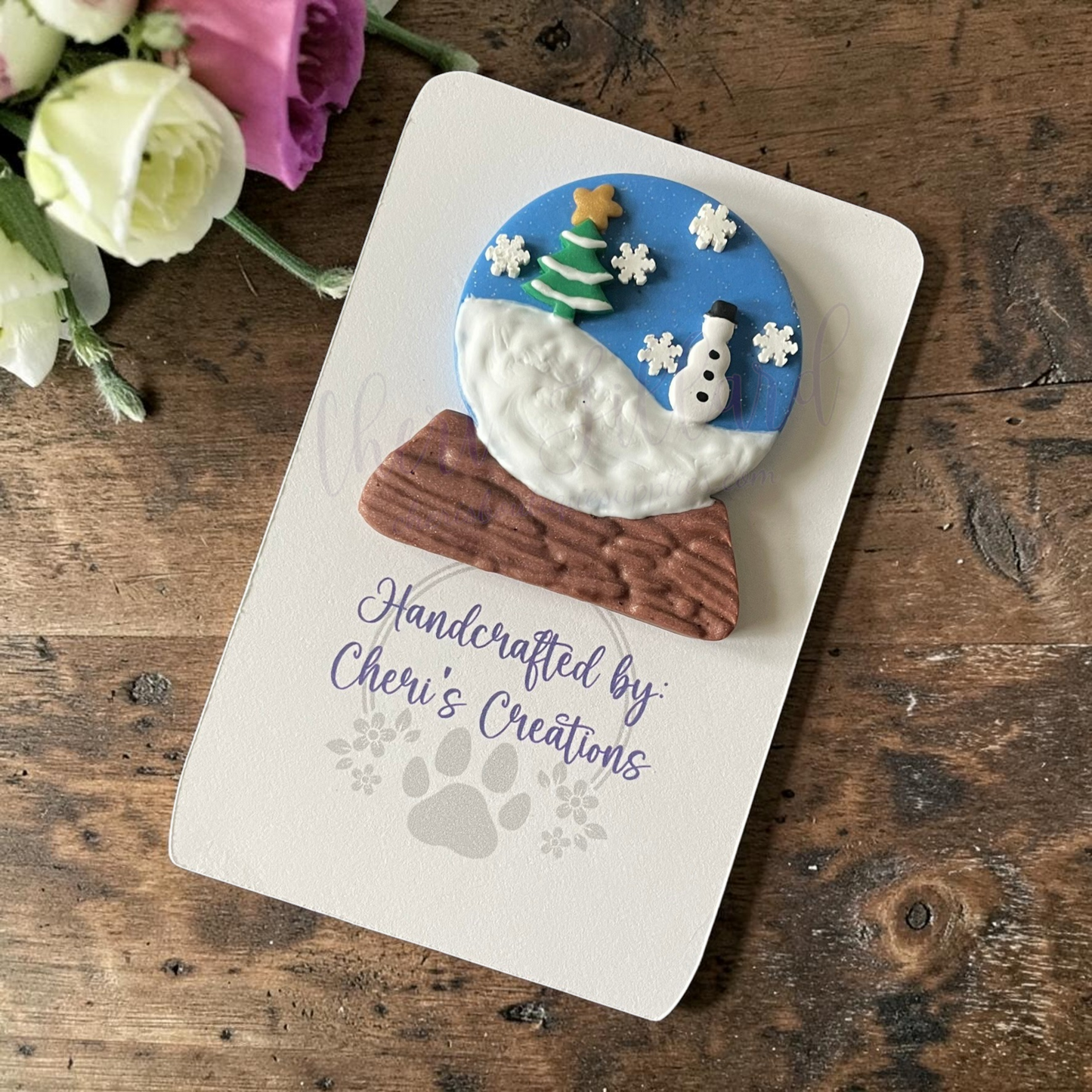 Snow Globe Bow Center – Handmade Polymer Clay Embellishment