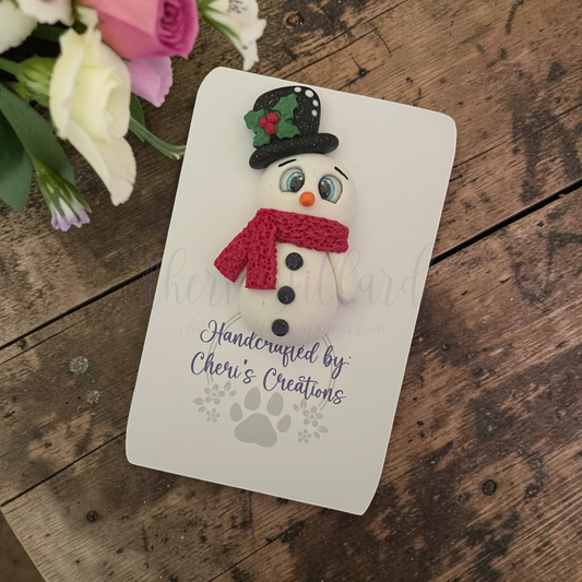 Snowman Bow Center – Handmade Polymer Clay Embellishment