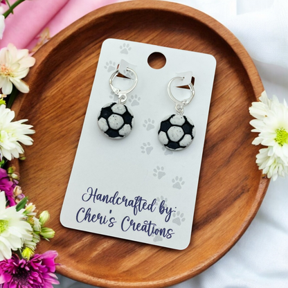 Soccer Ball Polymer Clay Dangle Earrings