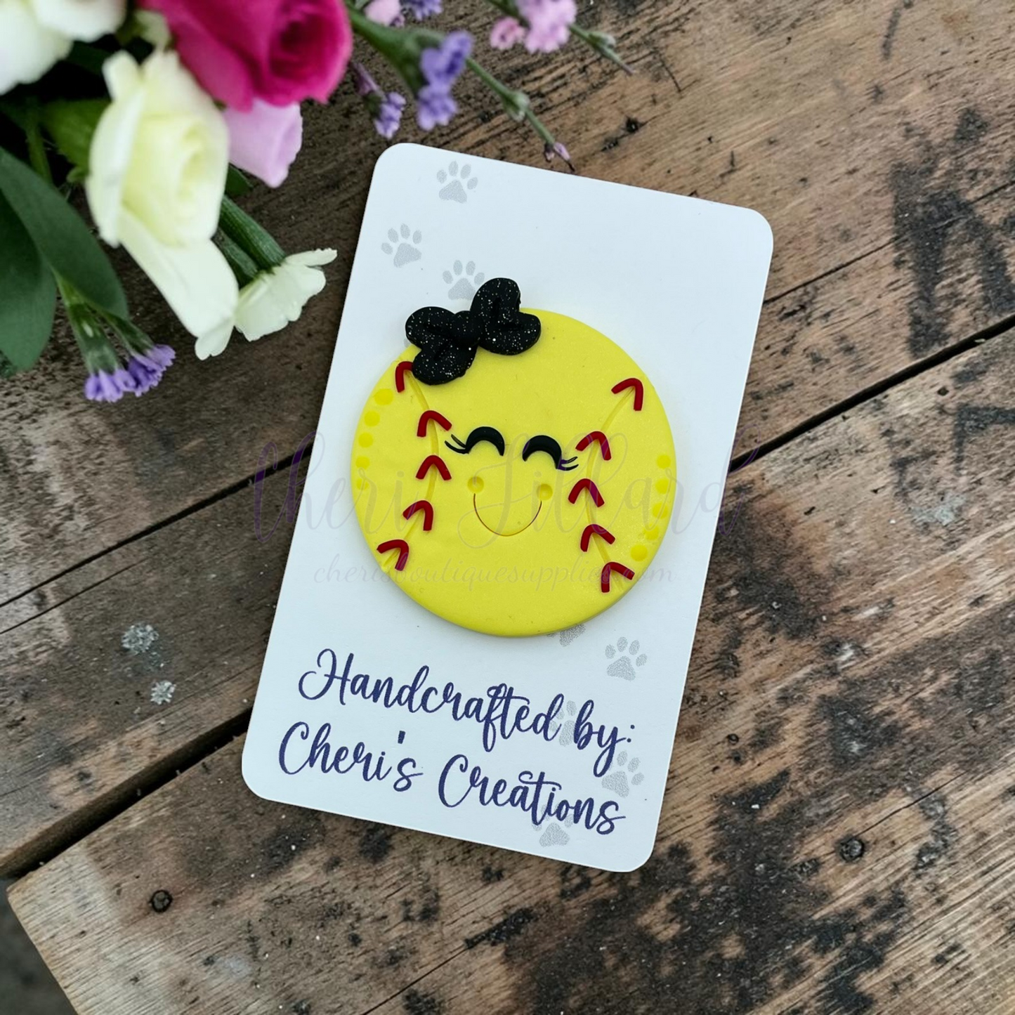 Softball Bow Center – Handmade Polymer Clay Embellishment