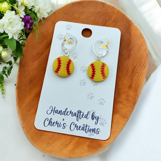 Softball Polymer Clay Dangle Earrings