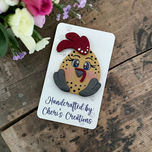 Speckled Chicken Bow Center – Handmade Polymer Clay Embellishment