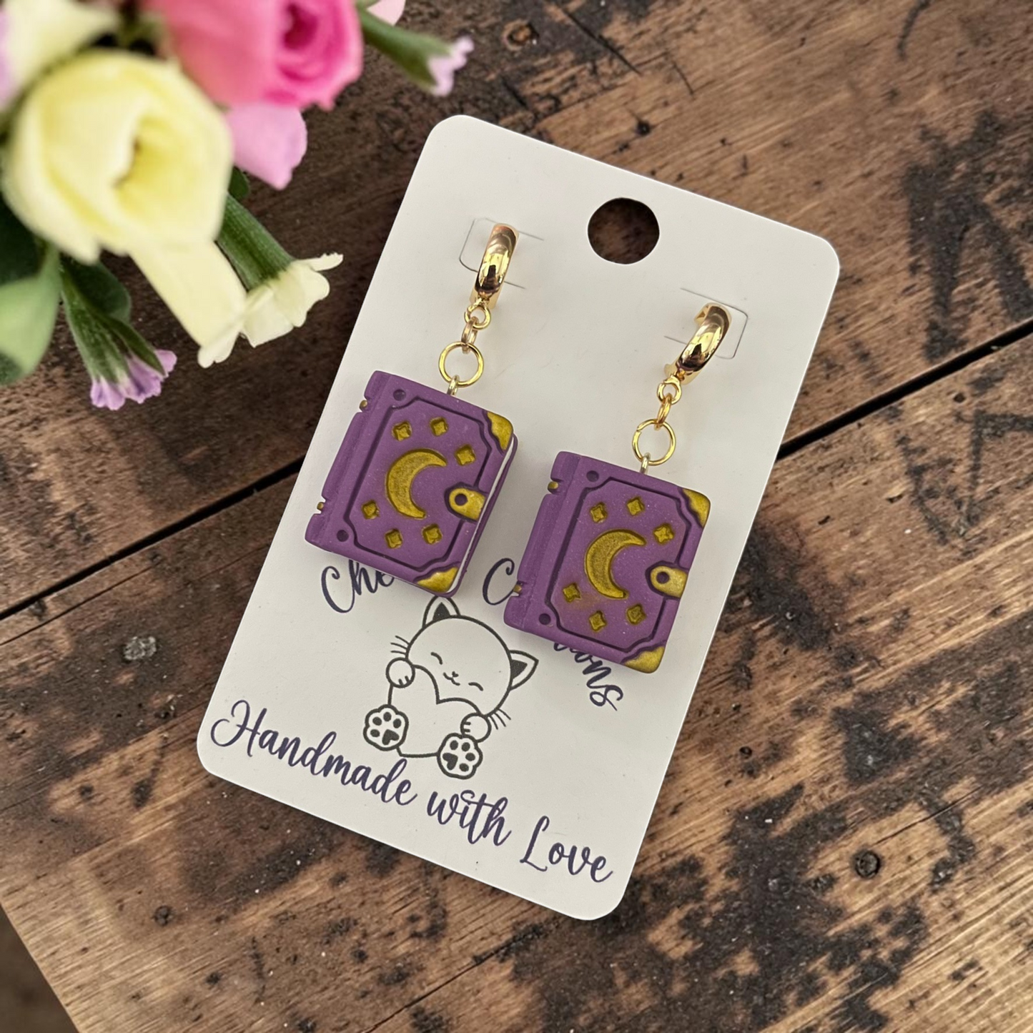 Witches Spellbook Earrings - Handmade Polymer Clay Dangle Earrings