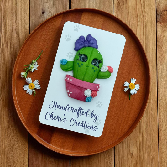 Spring Cactus Bow Center – Handmade Polymer Clay Embellishment
