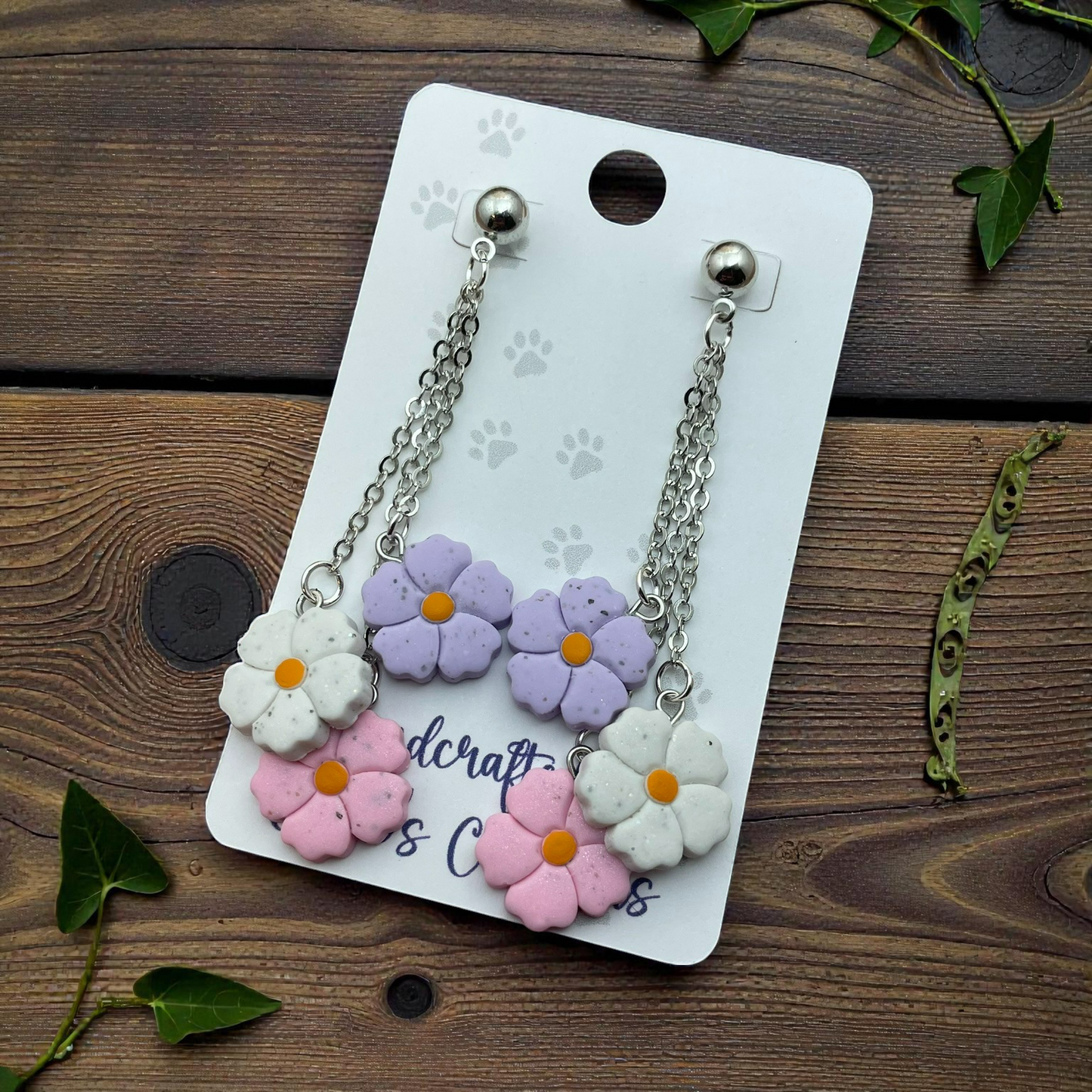 Pastel Flower Dangle Earrings – Handmade Polymer Clay Earrings