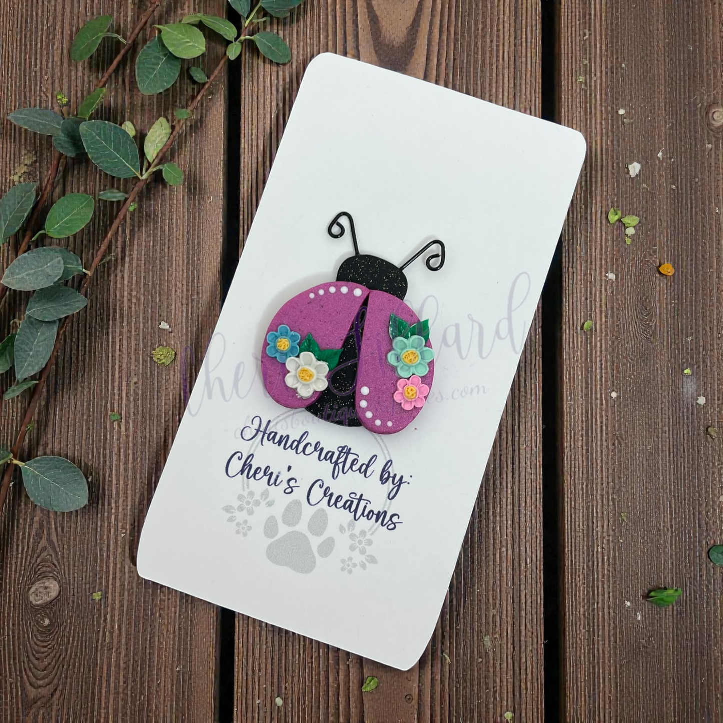 Spring Ladybug Bow Center – Handmade Polymer Clay Embellishment