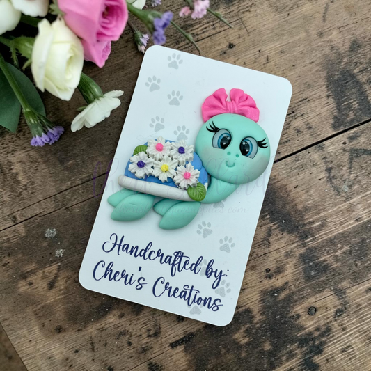 Pastel Floral Turtle Bow Center – Handmade Polymer Clay Embellishment