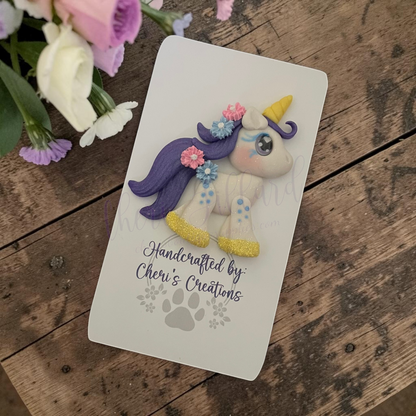 Spring Floral Unicorn Bow Center – Handmade Polymer Clay Embellishment