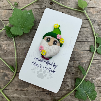 Spring Garden Gnome Bow Center – Handmade Polymer Clay Embellishment