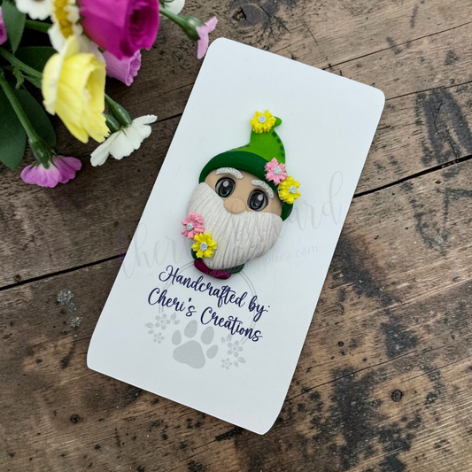 Spring Gnome Bow Center – Handmade Polymer Clay Embellishment