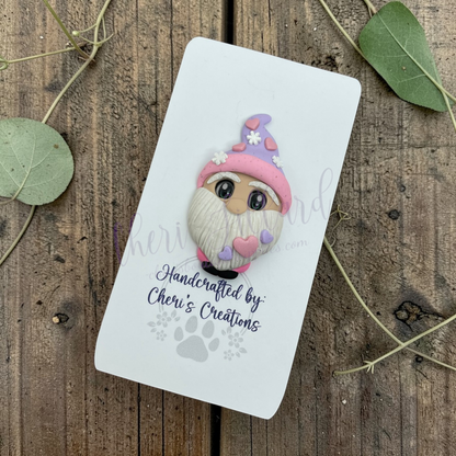 Spring Snowflake Gnome Bow Center – Handmade Polymer Clay Embellishment