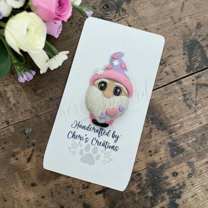 Winter Valentine Gnome Bow Center – Handmade Polymer Clay Embellishment