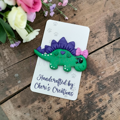 Stegosaurus Bow Center – Handmade Polymer Clay Embellishment