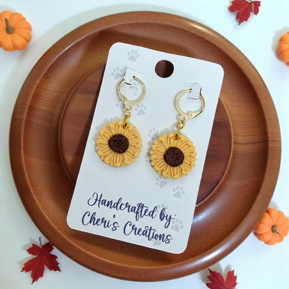 Simple Fall Sunflowers Polymer Clay Dangle Earrings