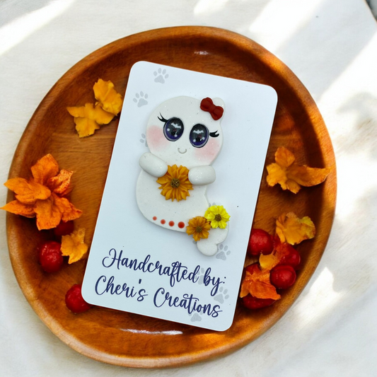 Sunflower Ghost Bow Center – Handmade Polymer Clay Embellishment