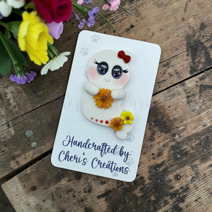 Sunflower Ghost Bow Center – Handmade Polymer Clay Embellishment