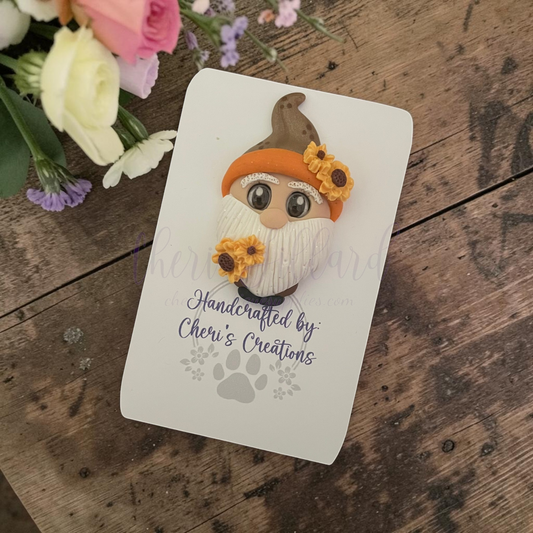 Sunflower Gnome Bow Center – Handmade Polymer Clay Embellishment
