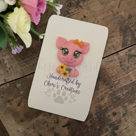 Sunflower Piglet Bow Center – Handmade Polymer Clay Embellishment