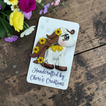 Sunflower Pony Bow Center – Handmade Polymer Clay Embellishment