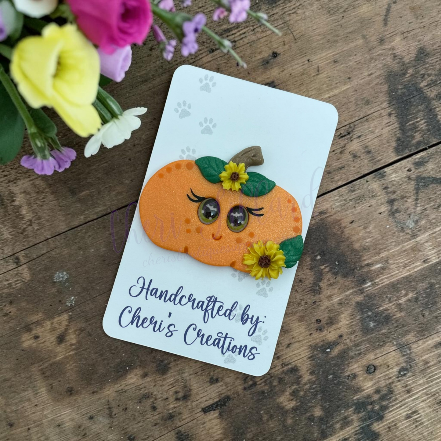Sunflower Pumpkin Bow Center – Handmade Polymer Clay Embellishment