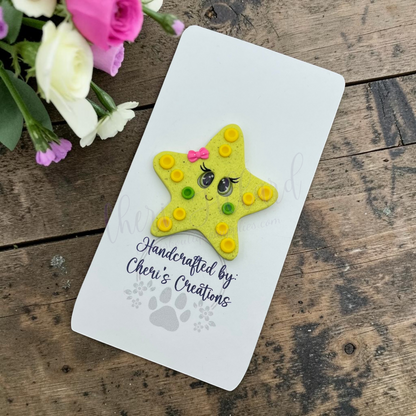 Yellow Starfish Bow Center – Handmade Polymer Clay Embellishment