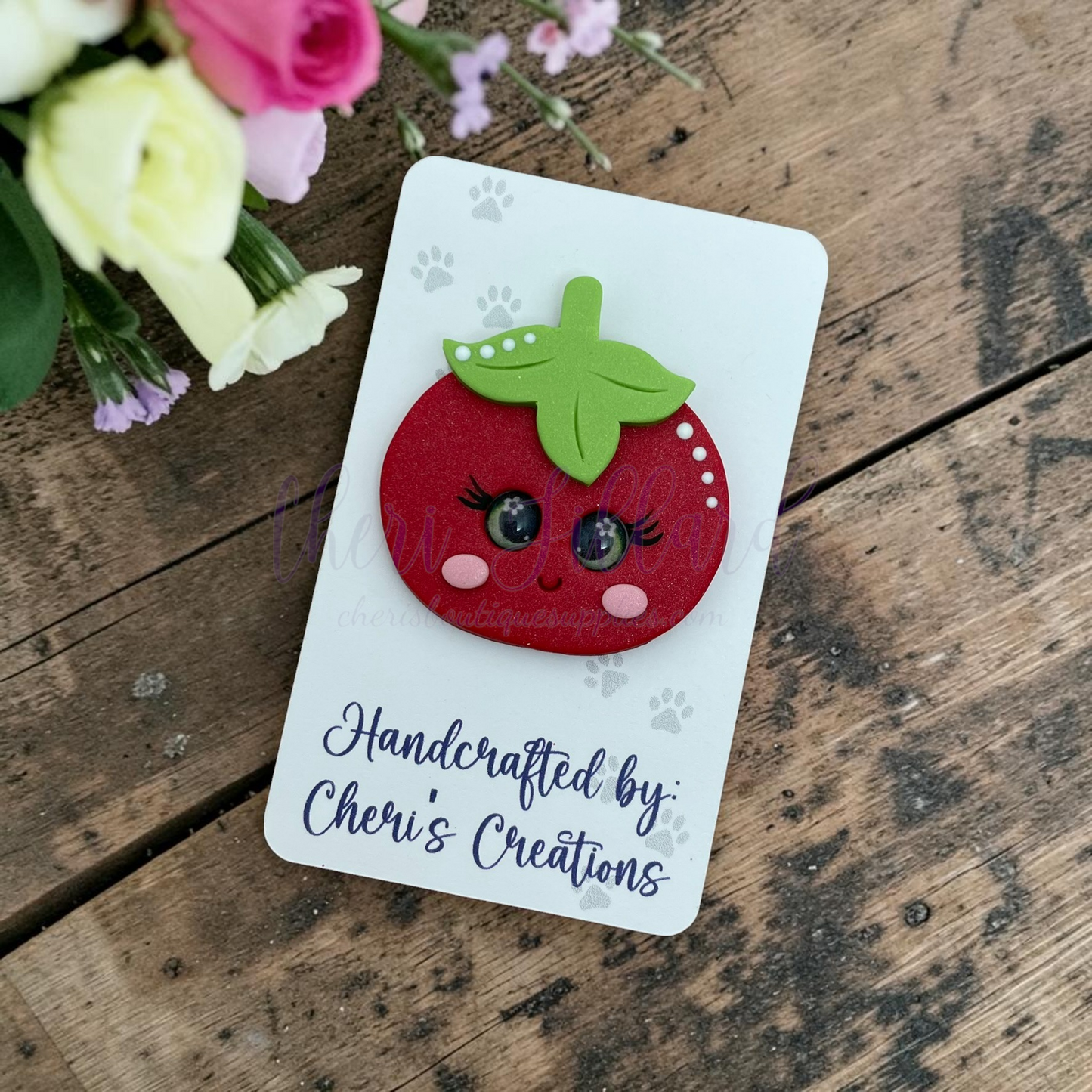 Tomato Bow Center – Handmade Polymer Clay Embellishment