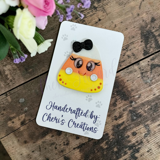 Traditional Candy Corn Bow Center – Handmade Polymer Clay Embellishment
