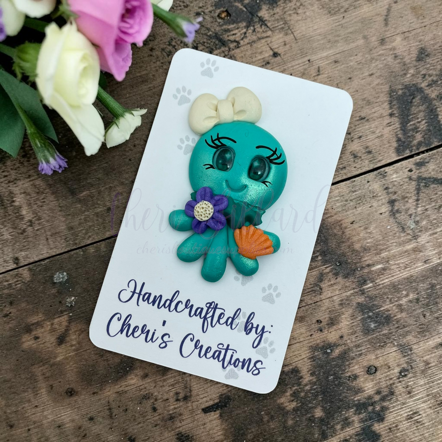 Tropical Jellyfish Bow Center – Handmade Polymer Clay Embellishment