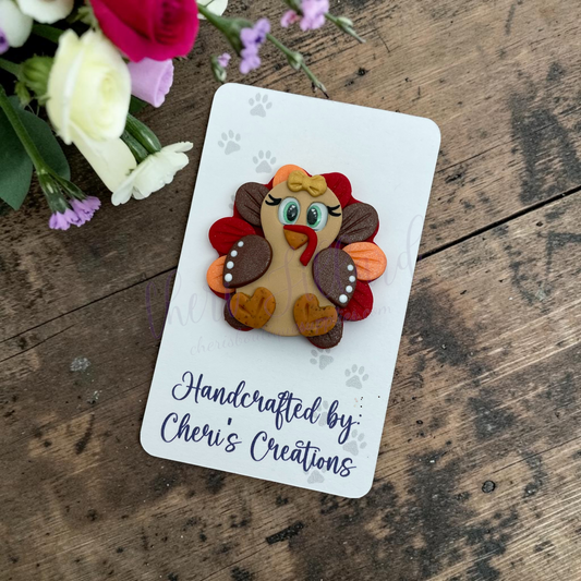 Fall Turkey Bow Center – Handmade Polymer Clay Embellishment