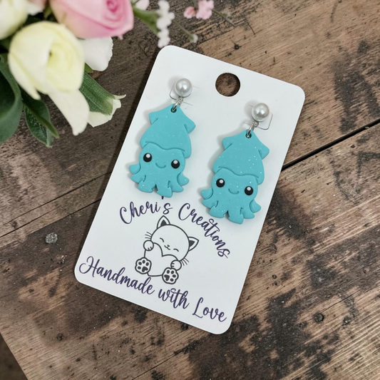 Mini Squid Earrings - Handmade Polymer Clay Dangle Earrings