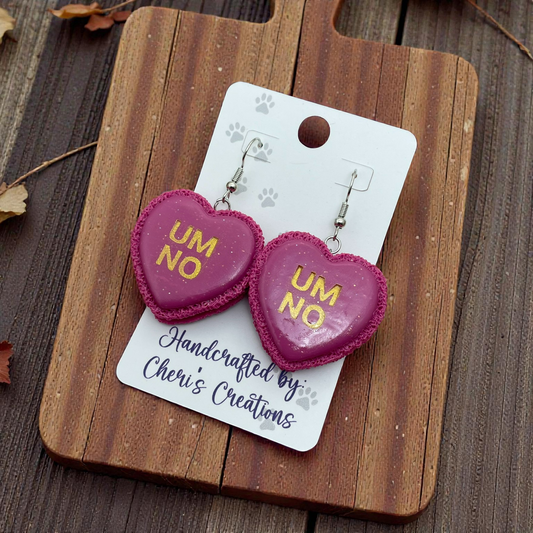 UM NO Pink Heart Macaron Dangle Earrings – Handmade Polymer Clay Earrings
