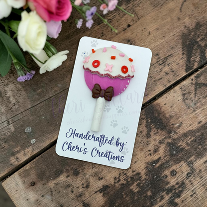 Valentine Cake Pop Bow Center – Handmade Polymer Clay Embellishment