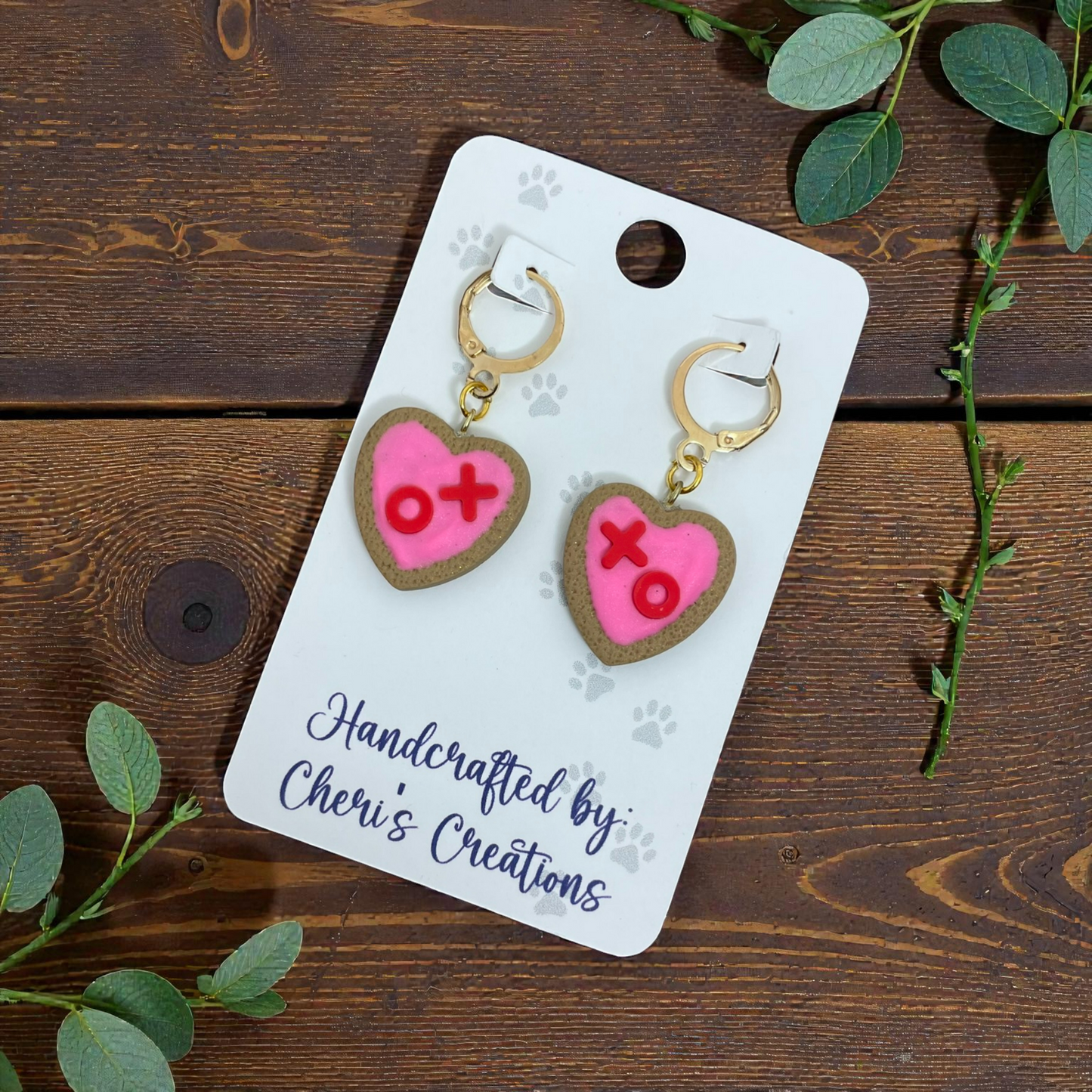 Valentine Heart Cookie Dangle Earrings – Handmade Polymer Clay Earrings