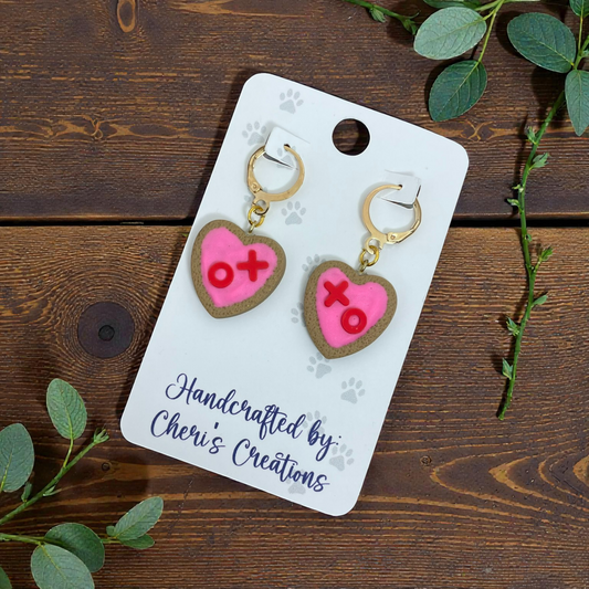 Valentine Heart Cookie Dangle Earrings – Handmade Polymer Clay Earrings